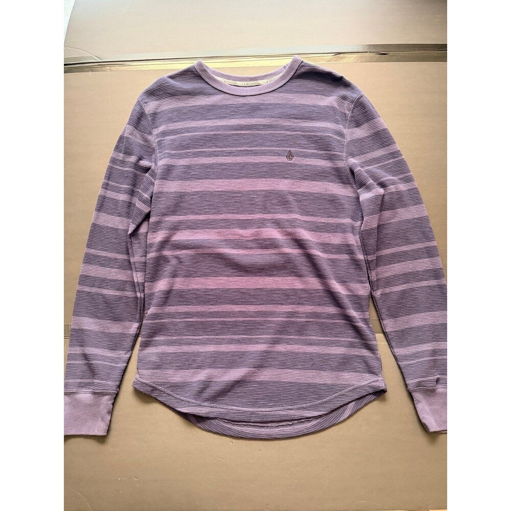 Volcom Eveleth Slub Stripe Thermal Waffle Knit Shirt Mens XL Purple Long Sleeve⁠